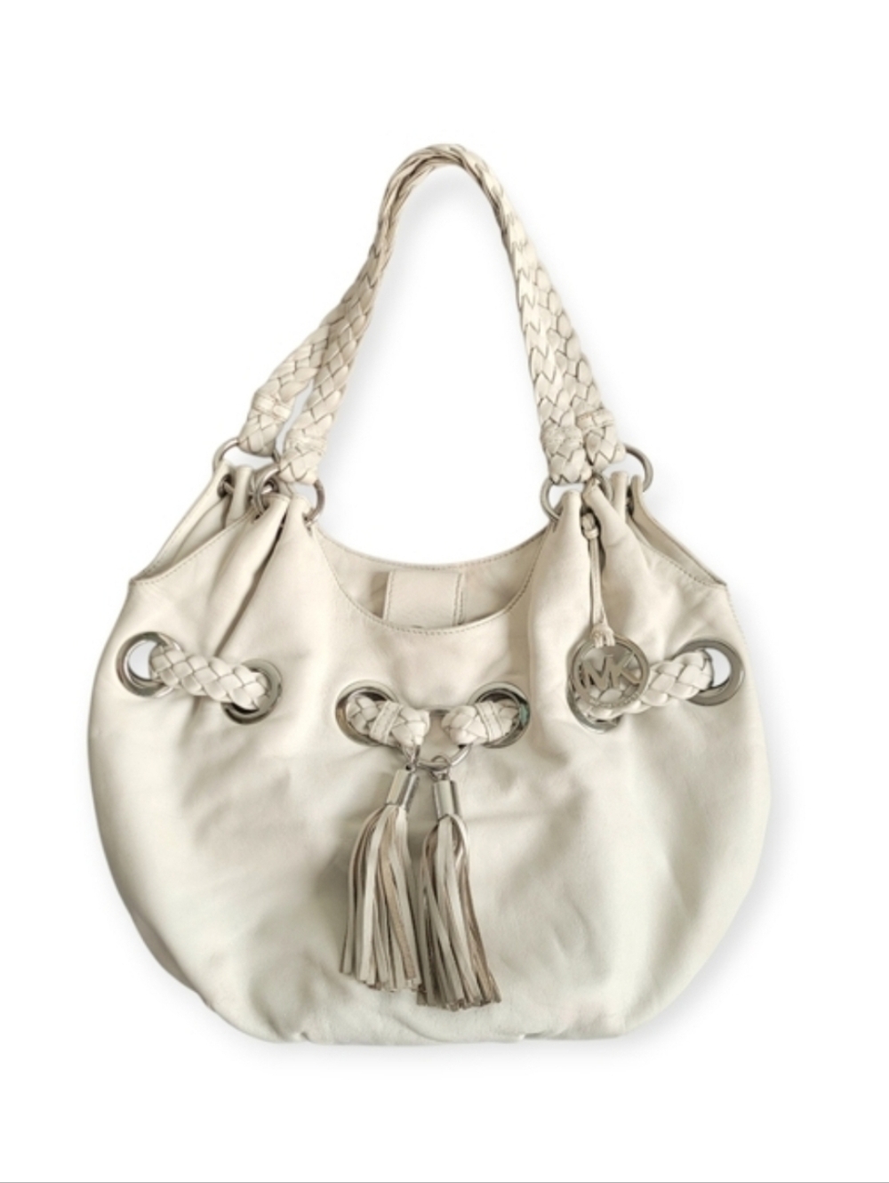 Michael Kors Camden Slouchy Leather Hobo Bag Braided Straps Off-White - Picture 2 of 16
